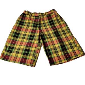 Reve Shorts Sz 34 (28"x11.5" Actual) Yellow Plaid - Missing Front Button